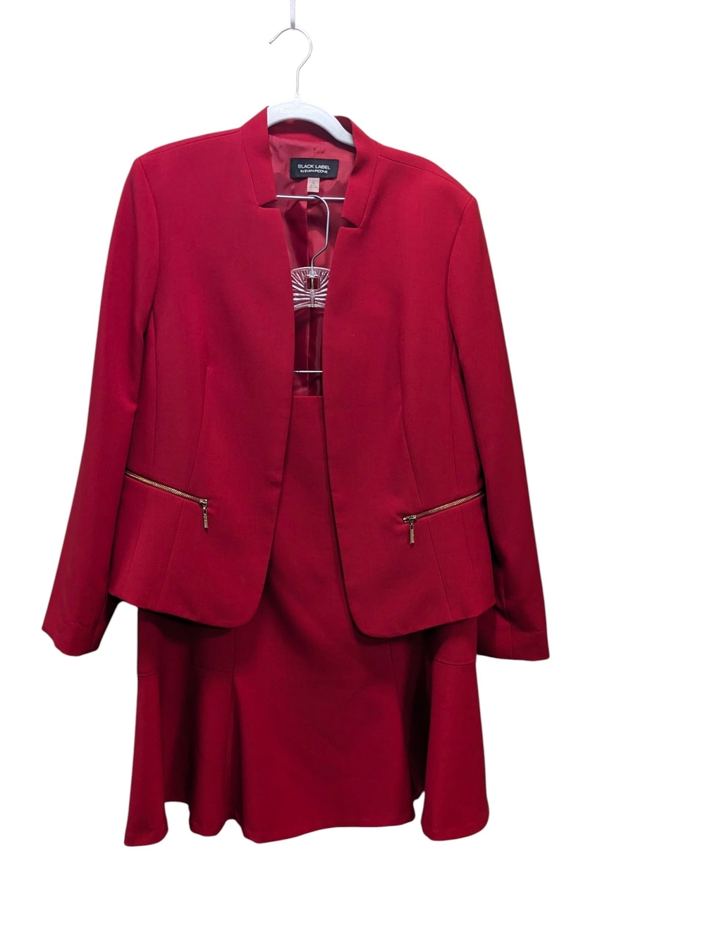 Black Label by Evan Picone Red 2 Piece Skirt Suit Set Size 16/14